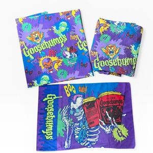 Vintage 1990 Goosebumps Bedding Set Kids Twin Purple RL Stine Sheets Pillowcase